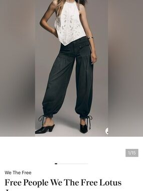 We The Free Black Wide-Leg Drawstring Hem Pants